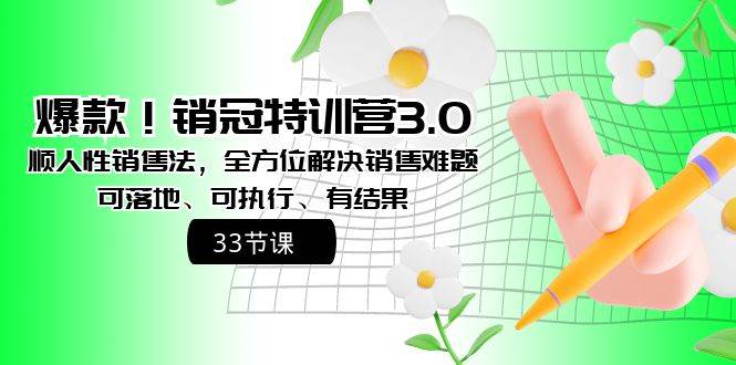 爆款！销冠特训营3.0之顺人性销售法，全方位解决销售难题、可落地、可执行、有结果去创吧-网创项目资源站-副业项目-创业项目-搞钱项目黑蛋搞钱