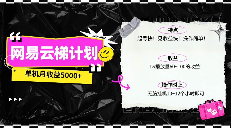 最新网易云梯计划网页版，单机月收益5000+！可放大操作去创吧-网创项目资源站-副业项目-创业项目-搞钱项目黑蛋搞钱