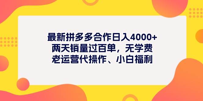 最新拼多多项目日入4000+两天销量过百单，无学费、老运营代操作、小白福利去创吧-网创项目资源站-副业项目-创业项目-搞钱项目黑蛋搞钱