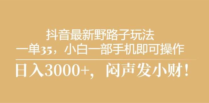 抖音最新野路子玩法，一单35，小白一部手机即可操作，，日入3000+，闷…去创吧-网创项目资源站-副业项目-创业项目-搞钱项目黑蛋搞钱