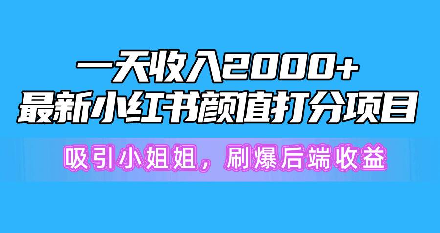 一天收入2000+，最新小红书颜值打分项目，吸引小姐姐，刷爆后端收益去创吧-网创项目资源站-副业项目-创业项目-搞钱项目黑蛋搞钱