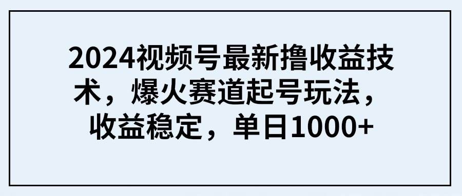 2024视频号最新撸收益技术，爆火赛道起号玩法，收益稳定，单日1000+去创吧-网创项目资源站-副业项目-创业项目-搞钱项目黑蛋搞钱