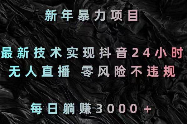新年暴力项目，最新技术实现抖音24小时无人直播 零风险不违规 每日躺赚3000去创吧-网创项目资源站-副业项目-创业项目-搞钱项目黑蛋搞钱