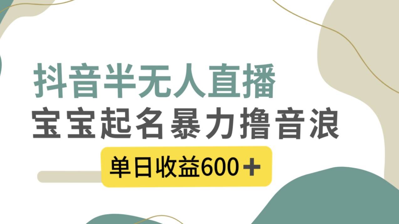 抖音半无人直播，宝宝起名，暴力撸音浪，单日收益600+去创吧-网创项目资源站-副业项目-创业项目-搞钱项目黑蛋搞钱