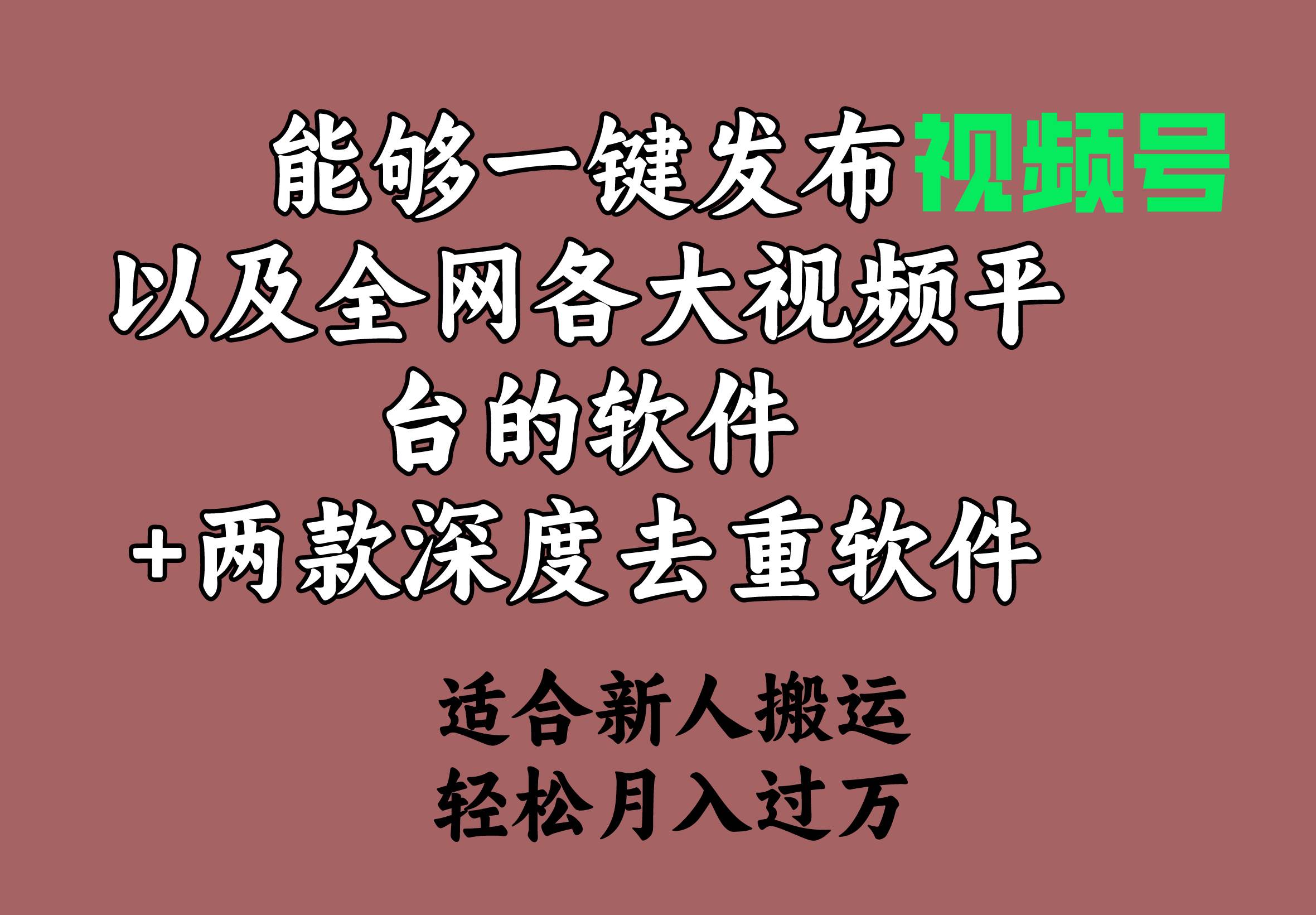 能够一键发布视频号以及全网各大视频平台的软件+两款深度去重软件 适合…去创吧-网创项目资源站-副业项目-创业项目-搞钱项目黑蛋搞钱
