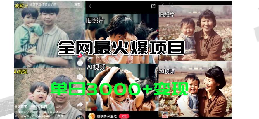 全网爆火的AI让老照片动起来教程，蹭热点日赚3000+，内含免费工具一键…去创吧-网创项目资源站-副业项目-创业项目-搞钱项目黑蛋搞钱