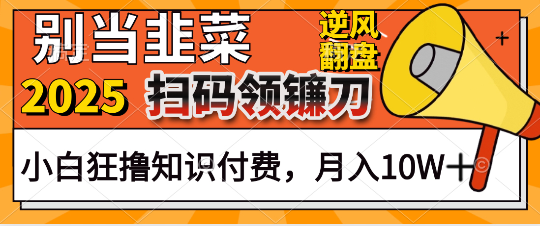 2025别当韭菜！扫码领镰刀！小白狂撸知识付费月入10W+去创吧-网创项目资源站-副业项目-创业项目-搞钱项目黑蛋搞钱