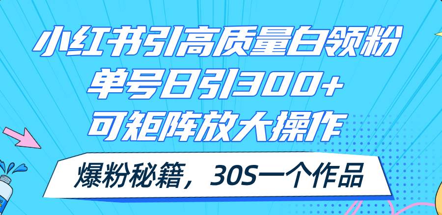 小红书引高质量白领粉，单号日引300+，可放大操作，爆粉秘籍！30s一个作品去创吧-网创项目资源站-副业项目-创业项目-搞钱项目黑蛋搞钱