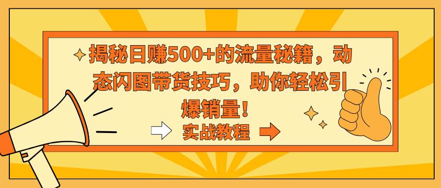 揭秘日赚500+的流量秘籍，动态闪图带货技巧，助你轻松引爆销量！去创吧-网创项目资源站-副业项目-创业项目-搞钱项目黑蛋搞钱