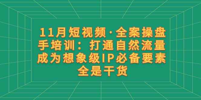 11月短视频·全案操盘手培训：打通自然流量 成为想象级IP必备要素 全是干货去创吧-网创项目资源站-副业项目-创业项目-搞钱项目黑蛋搞钱