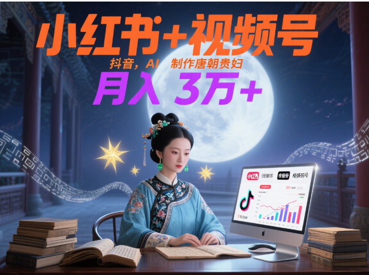 小红书+视频号+抖音，AI轻松制作唐朝贵妇IP，毒鸡汤、励志、减肥瘦身、养生赛道轻松切入，每天30分钟，轻松产出N条，月入3万+ 去创吧-网创项目资源站-副业项目-创业项目-搞钱项目黑蛋搞钱