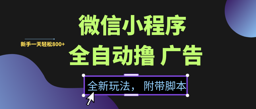 微信小程序挂机撸广告，全新玩法，新手一天轻松800+【附带脚本】去创吧-网创项目资源站-副业项目-创业项目-搞钱项目黑蛋搞钱