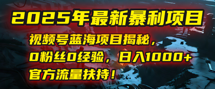 2025年最新暴利项目：视频号蓝海项目揭秘，0粉丝0经验，日入1000+，官方流量扶持！去创吧-网创项目资源站-副业项目-创业项目-搞钱项目黑蛋搞钱