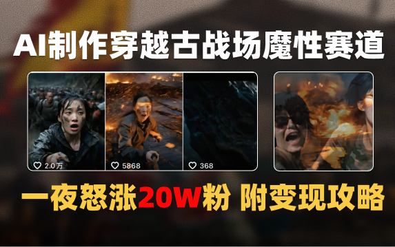 AI制作穿越古战场视频一夜涨粉20W保姆级教学（附AI变现指南）去创吧-网创项目资源站-副业项目-创业项目-搞钱项目黑蛋搞钱