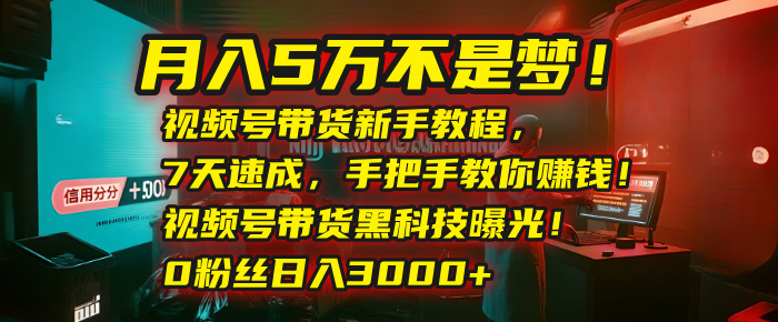 月入5万不是梦！视频号带货新手教程，7天速成，手把手教你赚钱！视频号带货黑科技曝光！0粉丝日入3000+去创吧-网创项目资源站-副业项目-创业项目-搞钱项目黑蛋搞钱