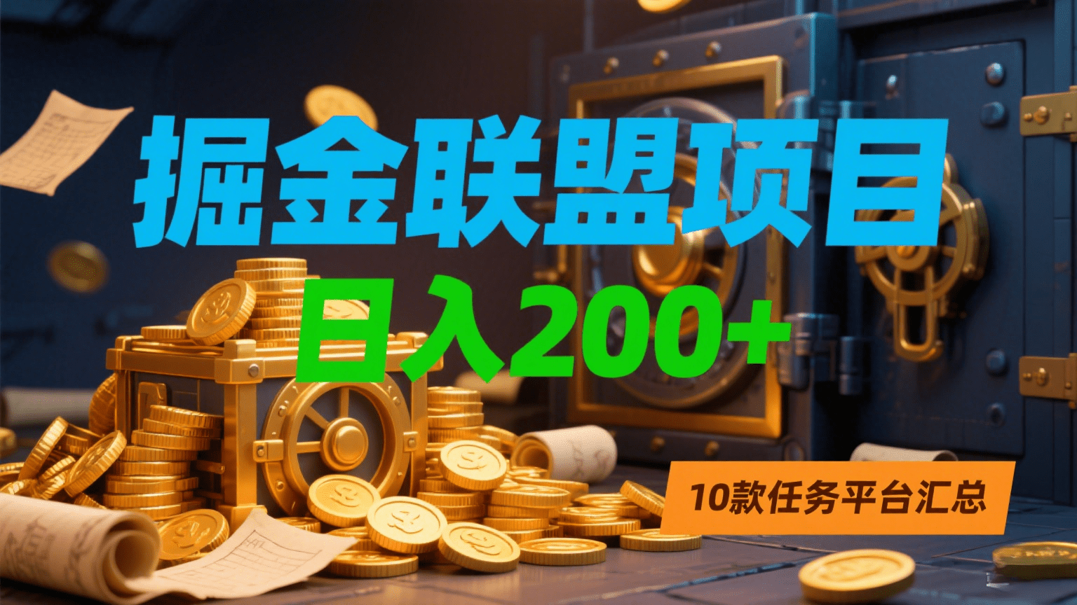 掘金联盟项目，日入200+，10款任务平台汇总去创吧-网创项目资源站-副业项目-创业项目-搞钱项目黑蛋搞钱