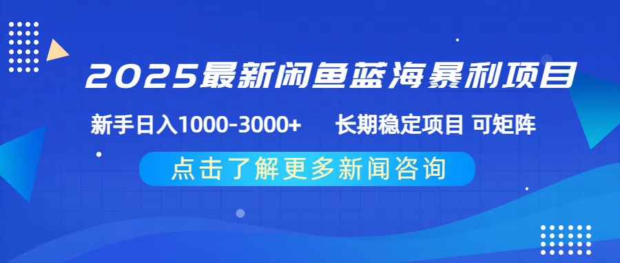 2025最新闲鱼蓝海暴利项目 ，新手日入1000-3000+ 长期稳定项目 可矩阵去创吧-网创项目资源站-副业项目-创业项目-搞钱项目黑蛋搞钱