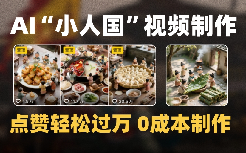 爆款1000W+微缩景观迷你小人国AI视频，0成本制作全流程教学去创吧-网创项目资源站-副业项目-创业项目-搞钱项目黑蛋搞钱