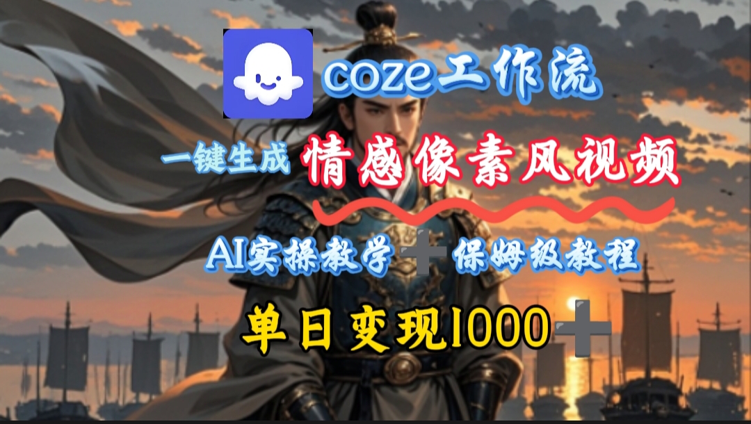 用coze工作流一键生成情感像素风视频，几分钟一条，单日变现500+去创吧-网创项目资源站-副业项目-创业项目-搞钱项目黑蛋搞钱
