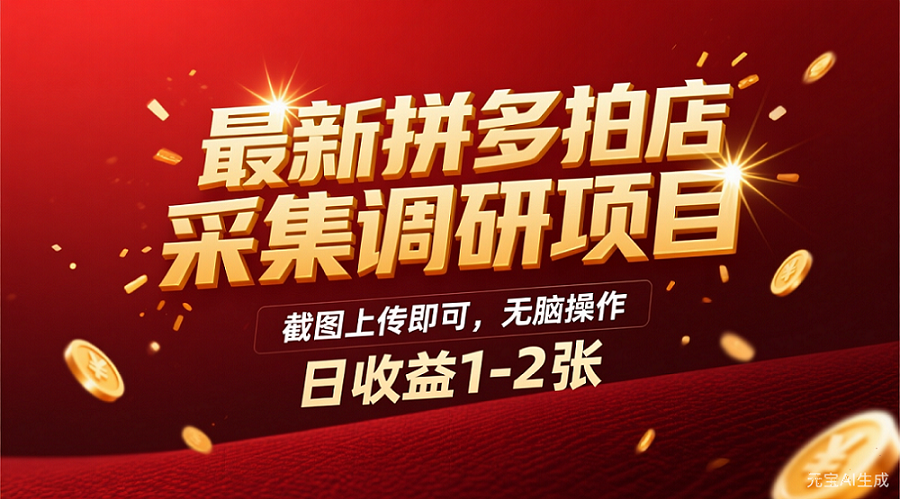 最新拼多多拍店采集调研项目，截图上传即可，无脑操作，日收益1-2张去创吧-网创项目资源站-副业项目-创业项目-搞钱项目黑蛋搞钱