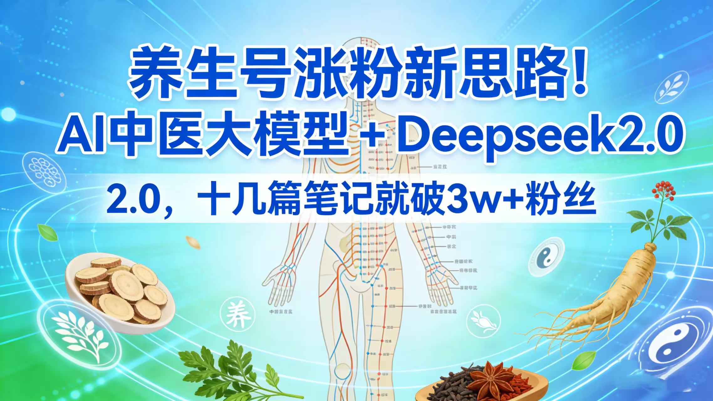 养生号涨粉新思路！AI 中医大模型 + Deepseek 2.0，十几篇笔记就破 3w + 粉丝去创吧-网创项目资源站-副业项目-创业项目-搞钱项目黑蛋搞钱