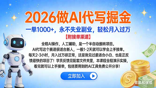 2026做AI代写掘金，一单1000+，永不失业副业，轻松月入过万去创吧-网创项目资源站-副业项目-创业项目-搞钱项目黑蛋搞钱