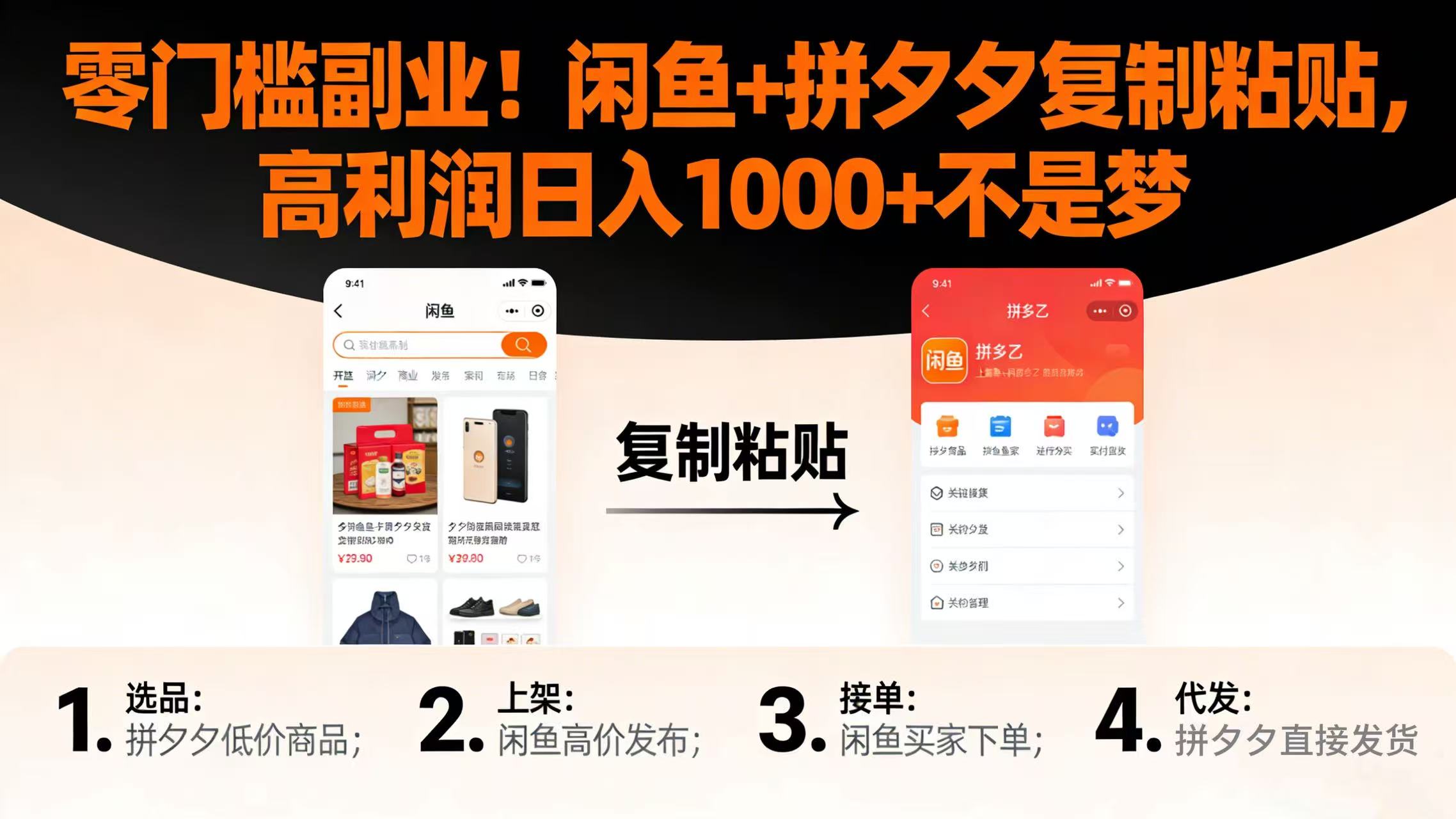 零门槛副业！闲鱼 + 拼夕夕复制粘贴，高利润日入 1000 + 不是梦去创吧-网创项目资源站-副业项目-创业项目-搞钱项目黑蛋搞钱