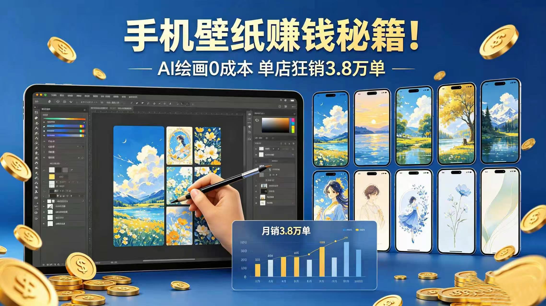 手机壁纸赚钱秘籍！AI 绘画 0 成本 单店狂销 3.8 万单去创吧-网创项目资源站-副业项目-创业项目-搞钱项目黑蛋搞钱