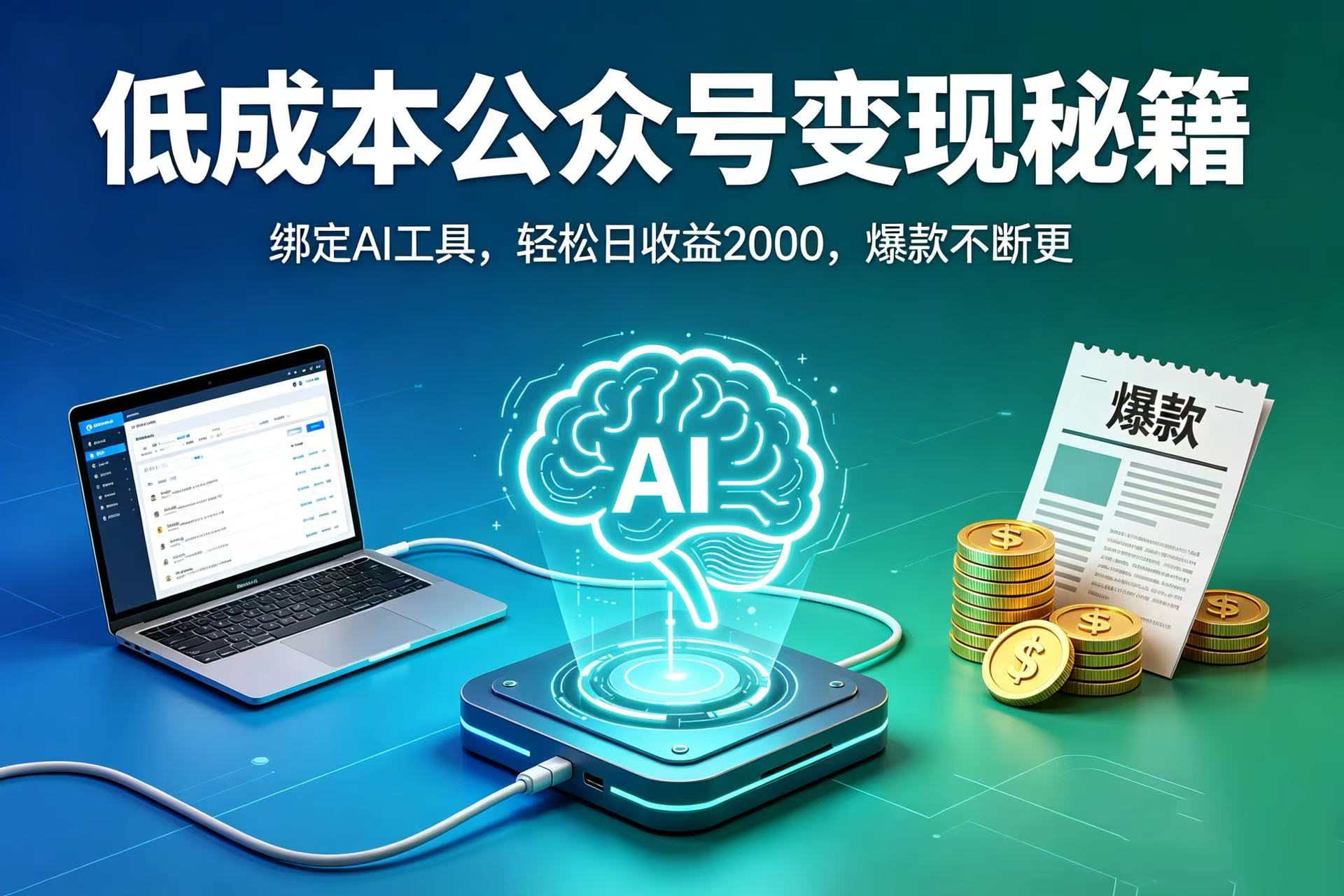 低成本公众号变现秘籍：绑定 AI 工具，轻松日收益 2000，爆款不断更
