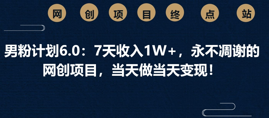 男粉计划6.0:7天收入1W+,永不凋谢的网创项目,当天做当天变现!