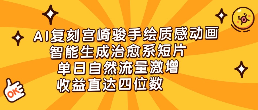 AI复刻宫崎骏手绘质感动画，智能生成治愈系短片，单日自然流量激增，收益直达四位数