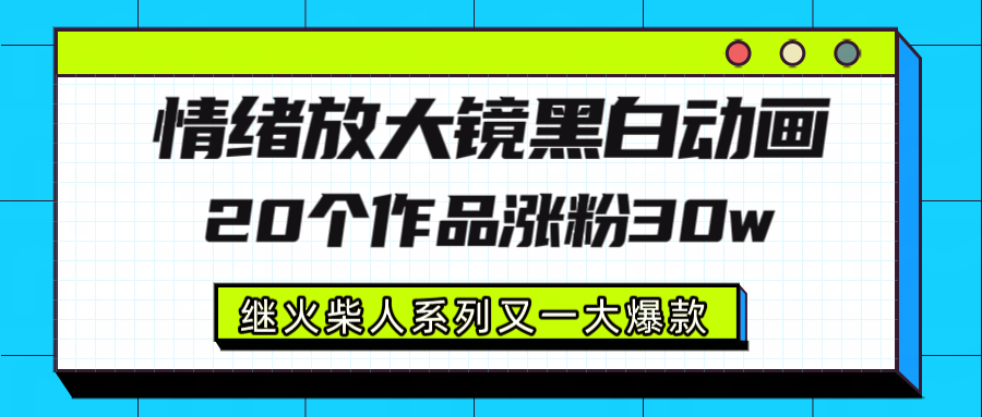 情绪放大镜黑白线条动画风格，20个视频，涨粉30W，继火柴人系列又一大爆款