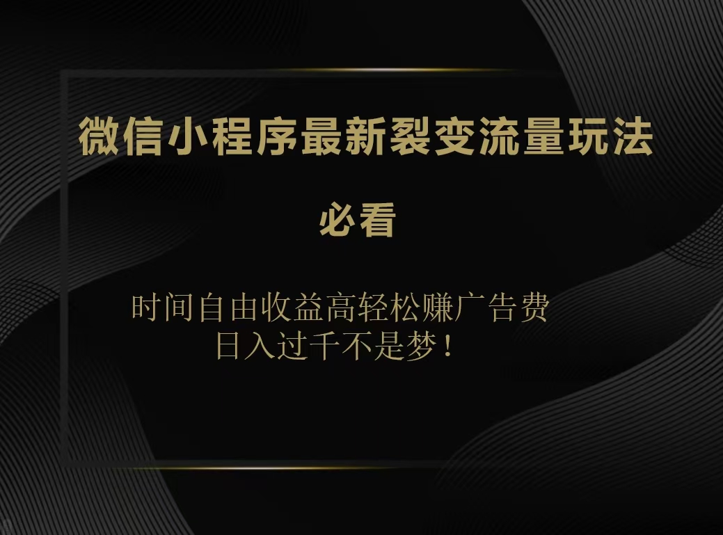 微信小程序最新裂变流量玩法,时间自由收益高轻松赚广告费,日入200-500+去创吧-网创项目资源站-副业项目-创业项目-搞钱项目黑蛋搞钱