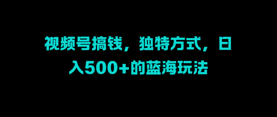 视频号搞钱,独特方式,日入500+的蓝海玩法去创吧-网创项目资源站-副业项目-创业项目-搞钱项目黑蛋搞钱