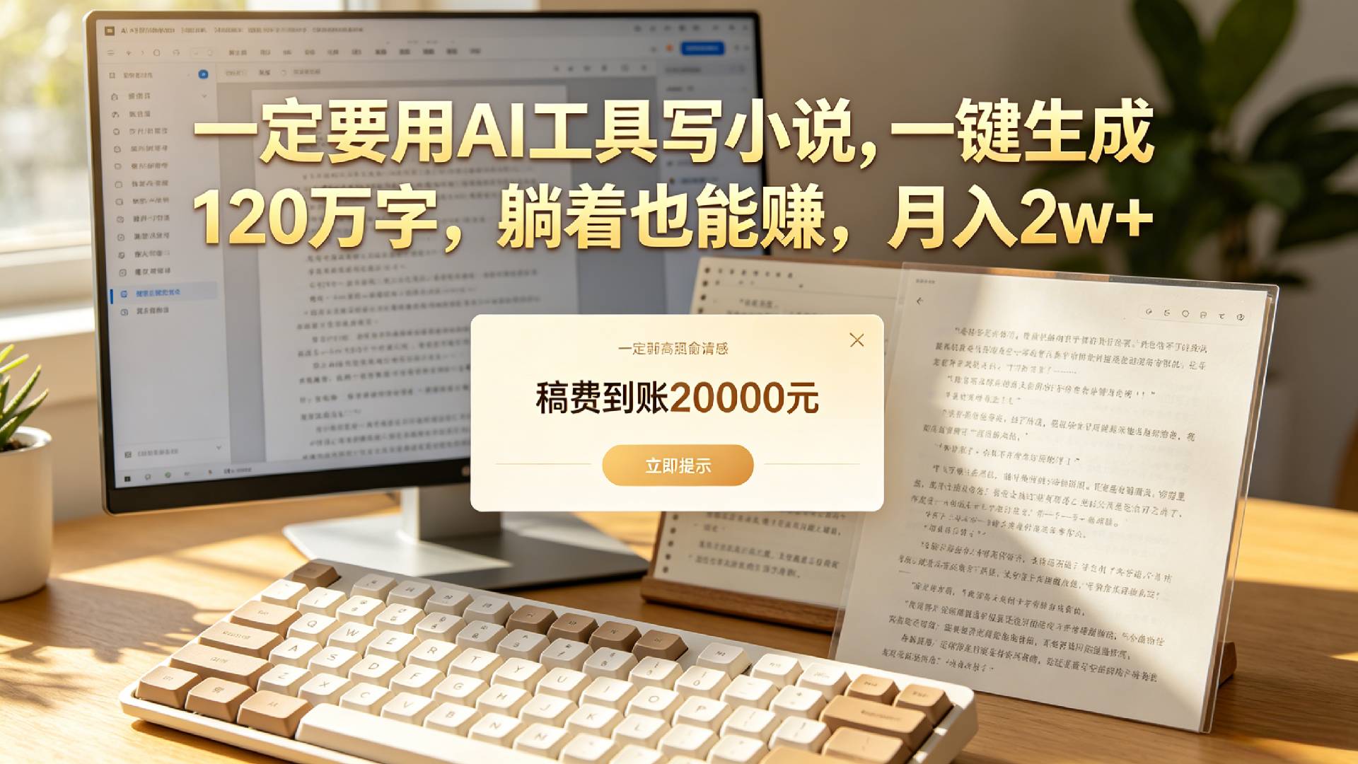 【听劝】一定要用AI工具写小说,一键生成120万字，躺着也能赚，月入2w+去创吧-网创项目资源站-副业项目-创业项目-搞钱项目黑蛋搞钱