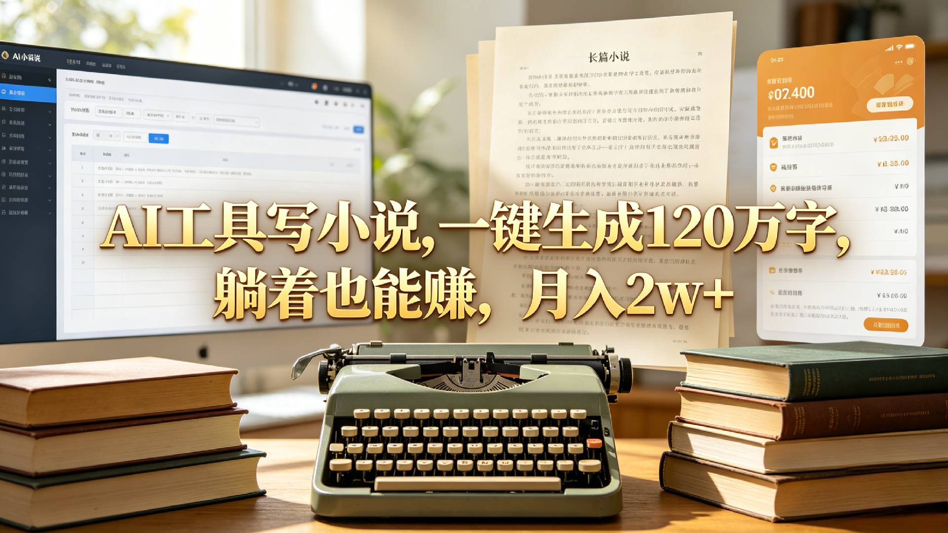 AI工具写小说,一键生成120万字，躺着也能赚，月入2w+！去创吧-网创项目资源站-副业项目-创业项目-搞钱项目黑蛋搞钱