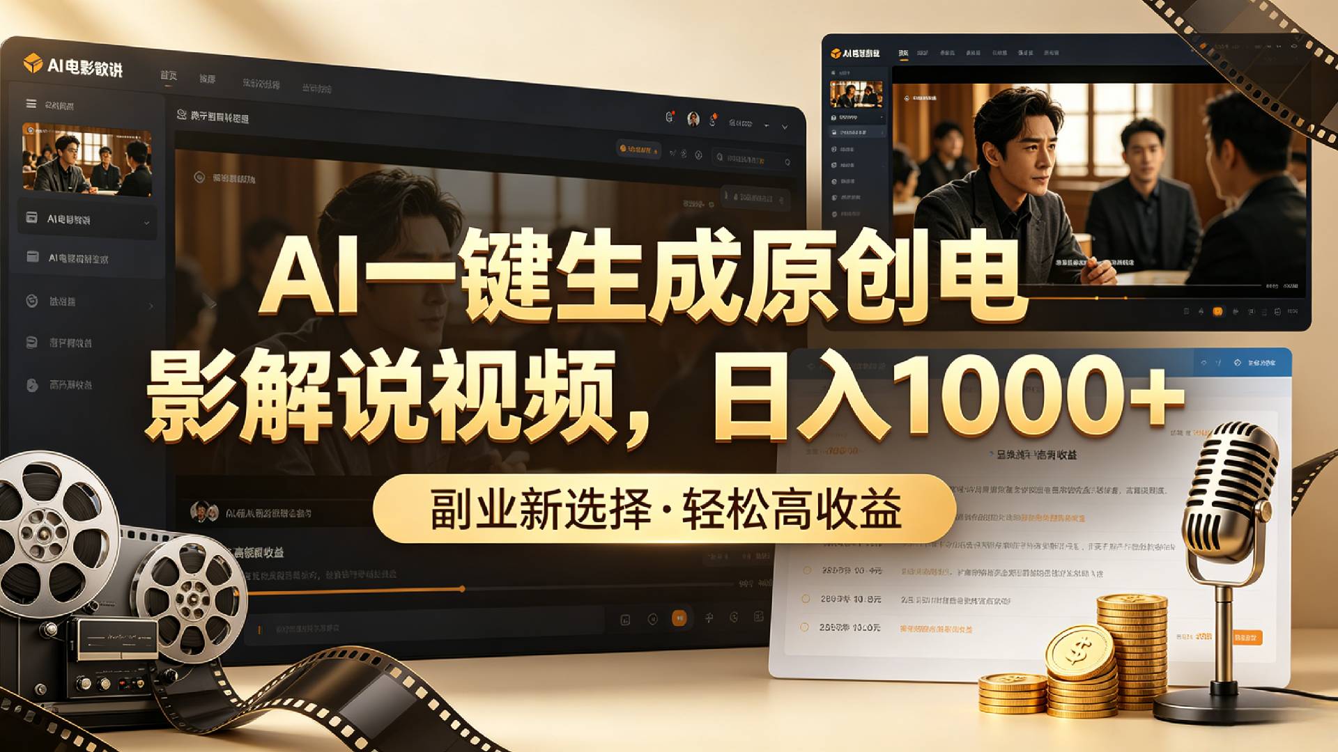 AI一键生成原创电影解说视频，日入1000+！去创吧-网创项目资源站-副业项目-创业项目-搞钱项目黑蛋搞钱