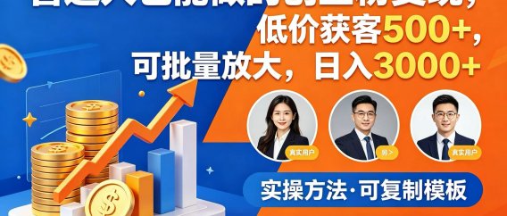 普通人也能做的创业粉变现,低价获客 500+,可批量放大,日入 3000+