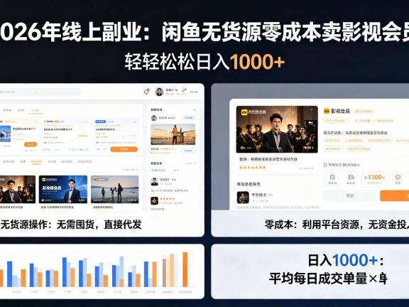 2026年最佳线上副业,咸鱼无货源零成本卖影视会员,轻轻松松日入1000+